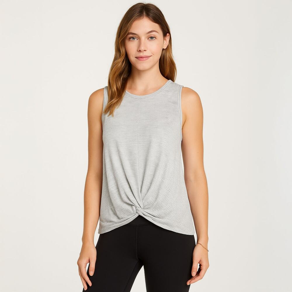 NWOT Zella Gray & White Striped Twisted Tank Sz Small